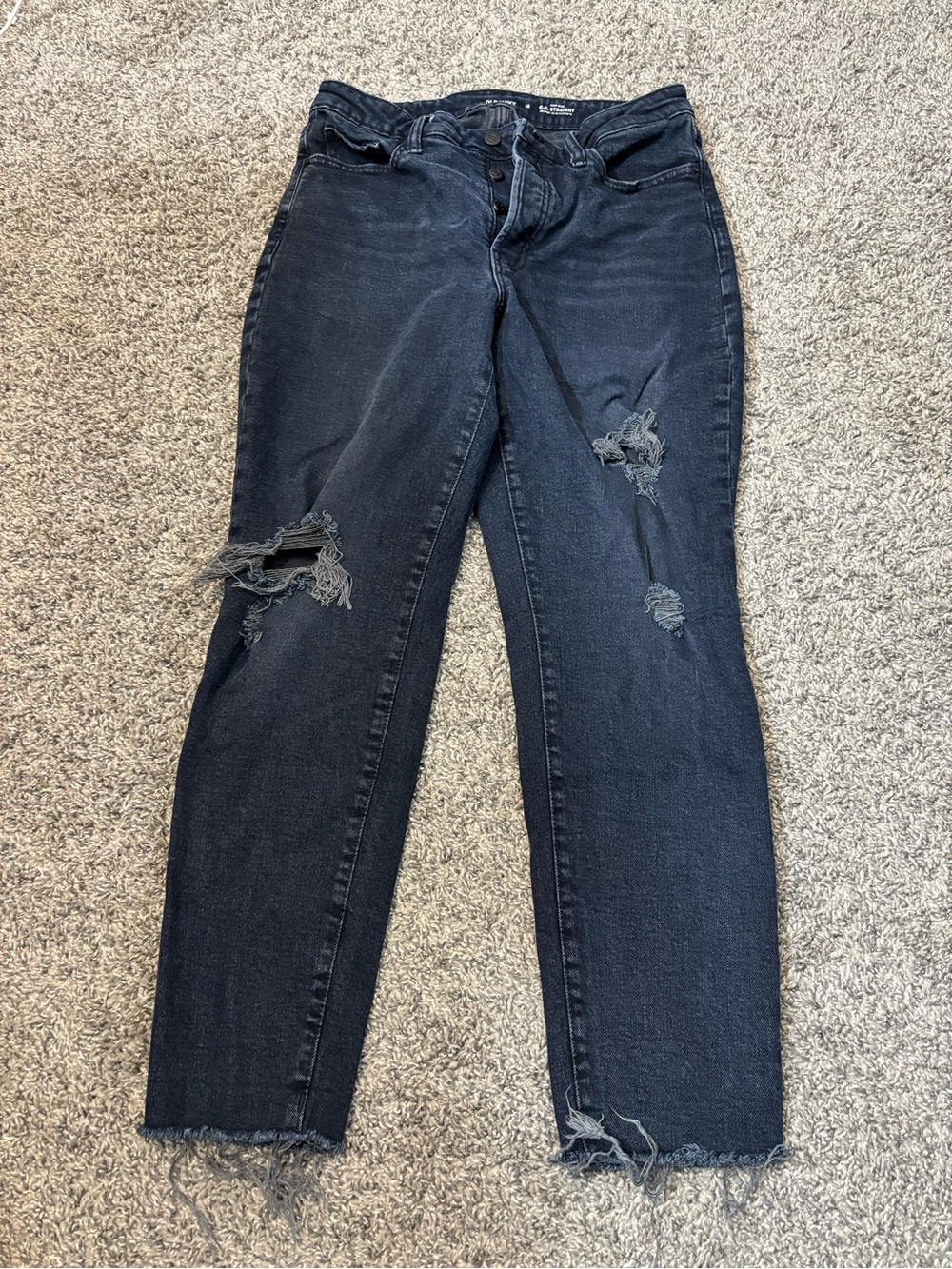 Old Navy Black Distressed Straight-Leg Jeans